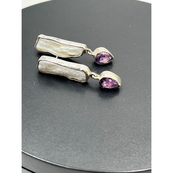 Margaret Thurman 925 The Dreamer Baroque Pearl Amethyst Teardrop Dangle Earring - Picture 4 of 11